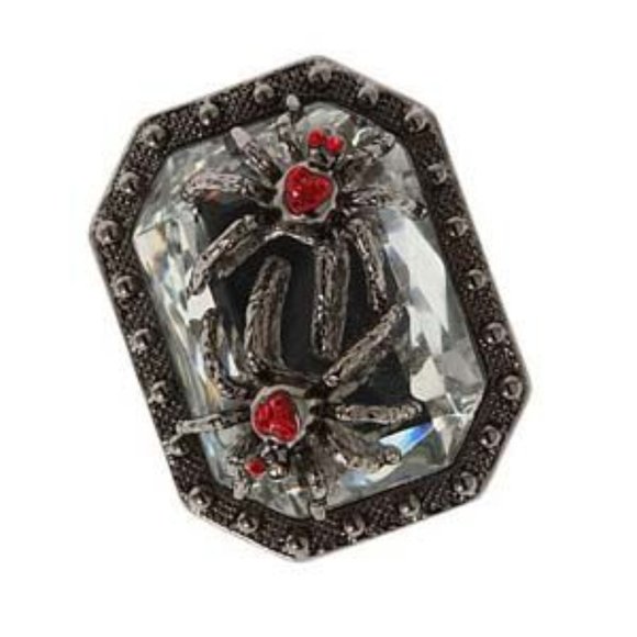 BETSEY JOHNSON CRYSTAL  SPIDER RING, HEMATITE 7.5 - Picture 1 of 6